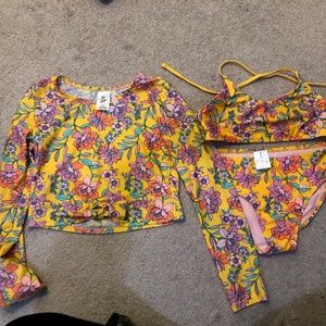 NEW FLORAL 3 piece girls bathing suite size XL